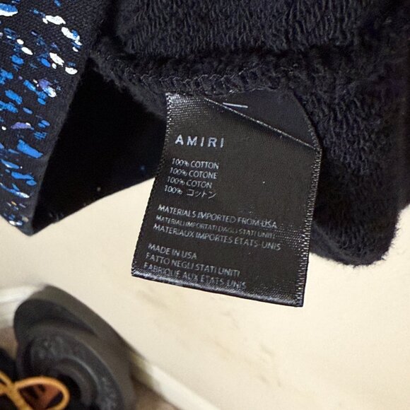 AMIRI Hoodie Crystal Painter  - Black  Hoodie with Blue & White Splatter Design - Picture 9 of 9
